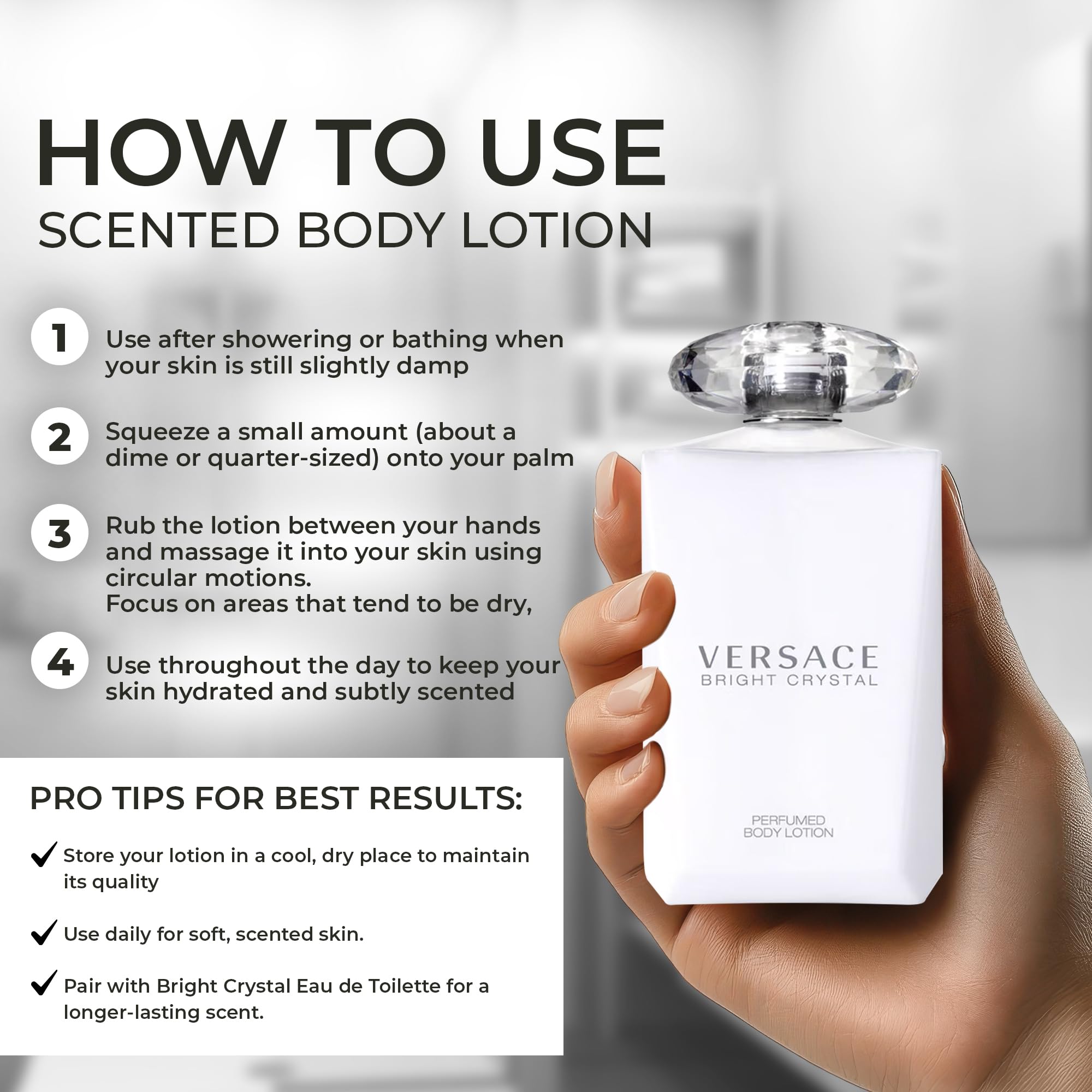 Versace Bright Crystal applied to hand demonstrating smooth moisturizing effect