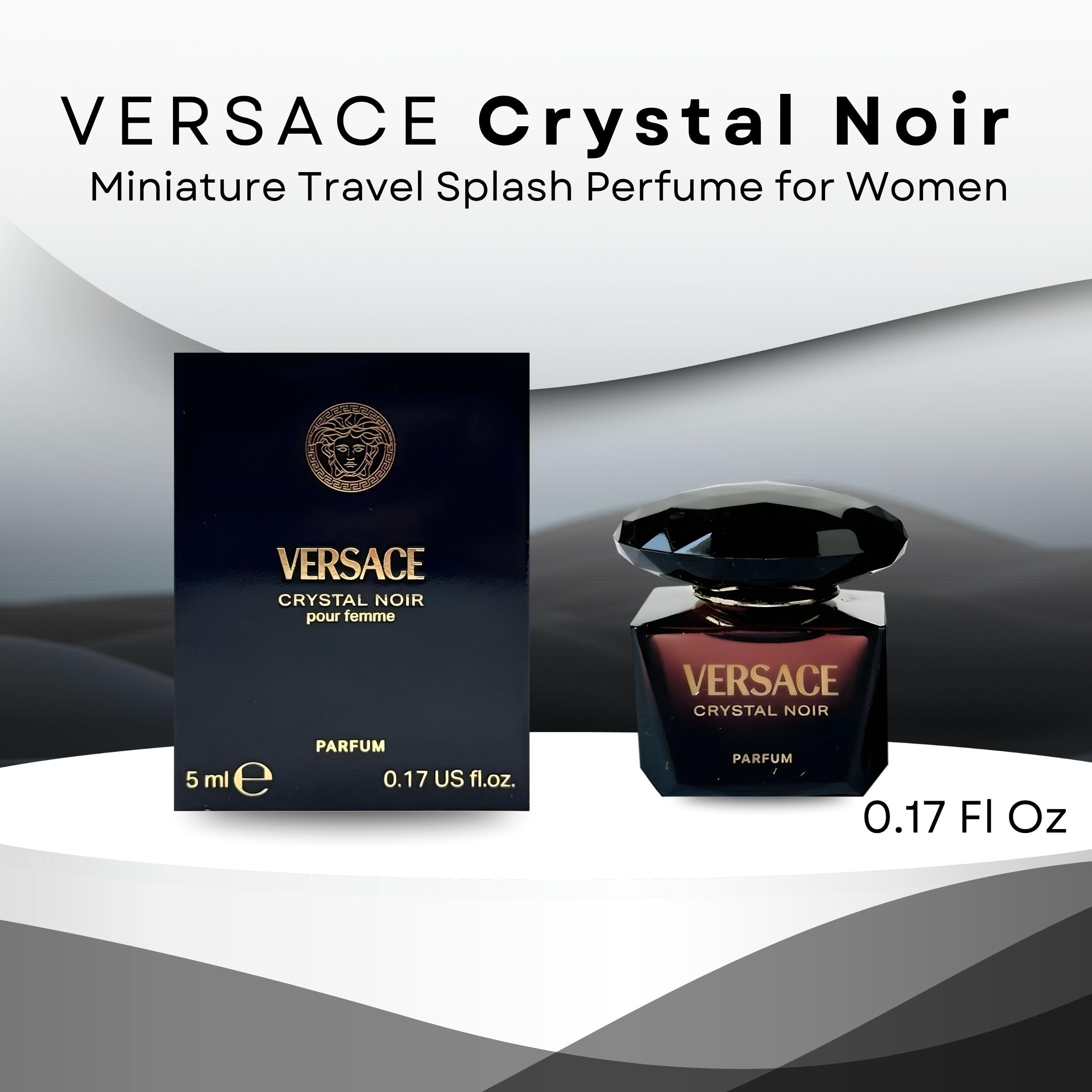 Versace Crystal Noir mini splash top view highlighting compact travel convenience