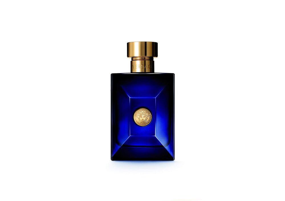 Versace Dylan Blue cap and spray detail close-up, brand precision for easy application