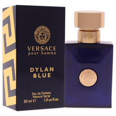 Versace Dylan Blue spray applied to skin showing fine mist and quick fresh diffusion