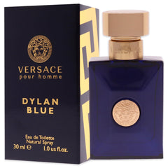 Versace Dylan Blue 1.0 oz next to travel essentials demonstrating compact portable size