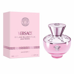 Versace Dylan Blush Pink bottle close-up showing cap and glass texture, emphasizing elegant design detail