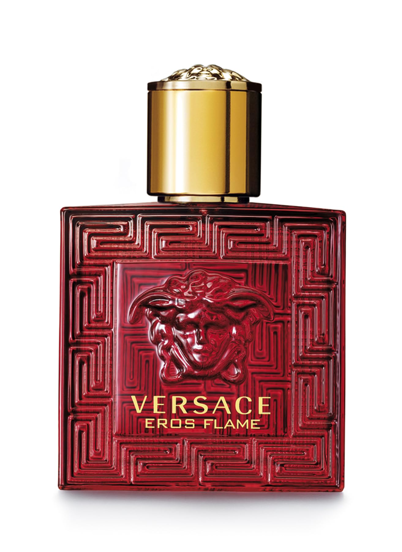 Versace Eros Flame front bottle showing label and spray, communicates luxe confidence