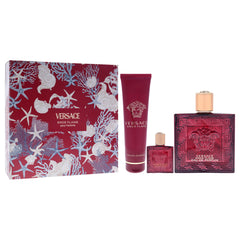 Versace Eros Flame mini and shower gel grouped for travel convenience