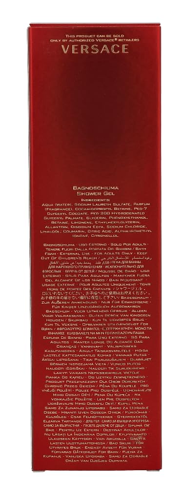 Versace Eros Flame size comparison next to toiletry items for travel-friendly benefit