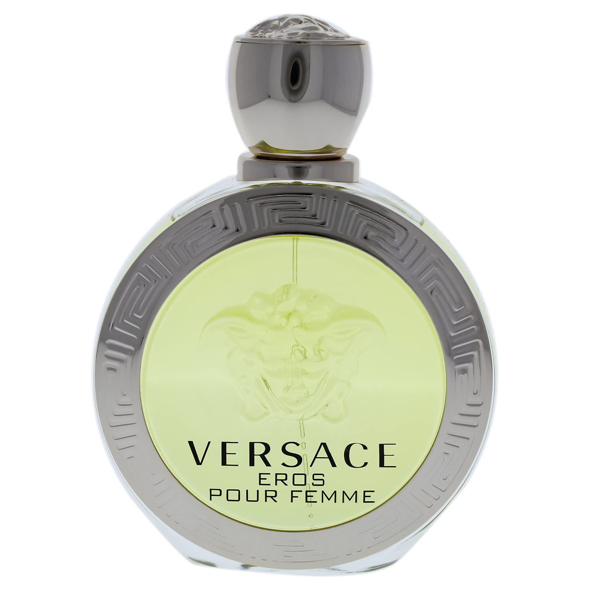 Versace Eros Pour Femme liquid close-up highlighting texture and vibrant citrus clarity