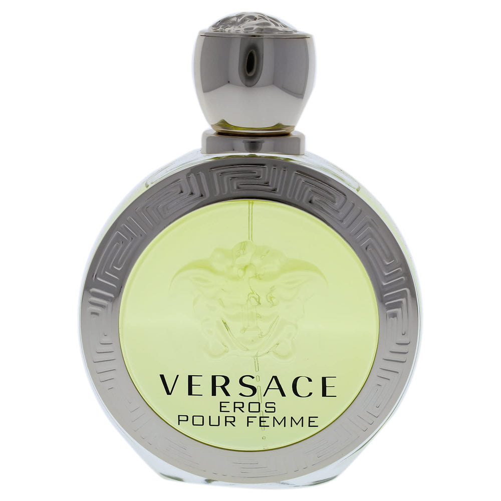 Versace Eros Pour Femme liquid close-up highlighting texture and vibrant citrus clarity