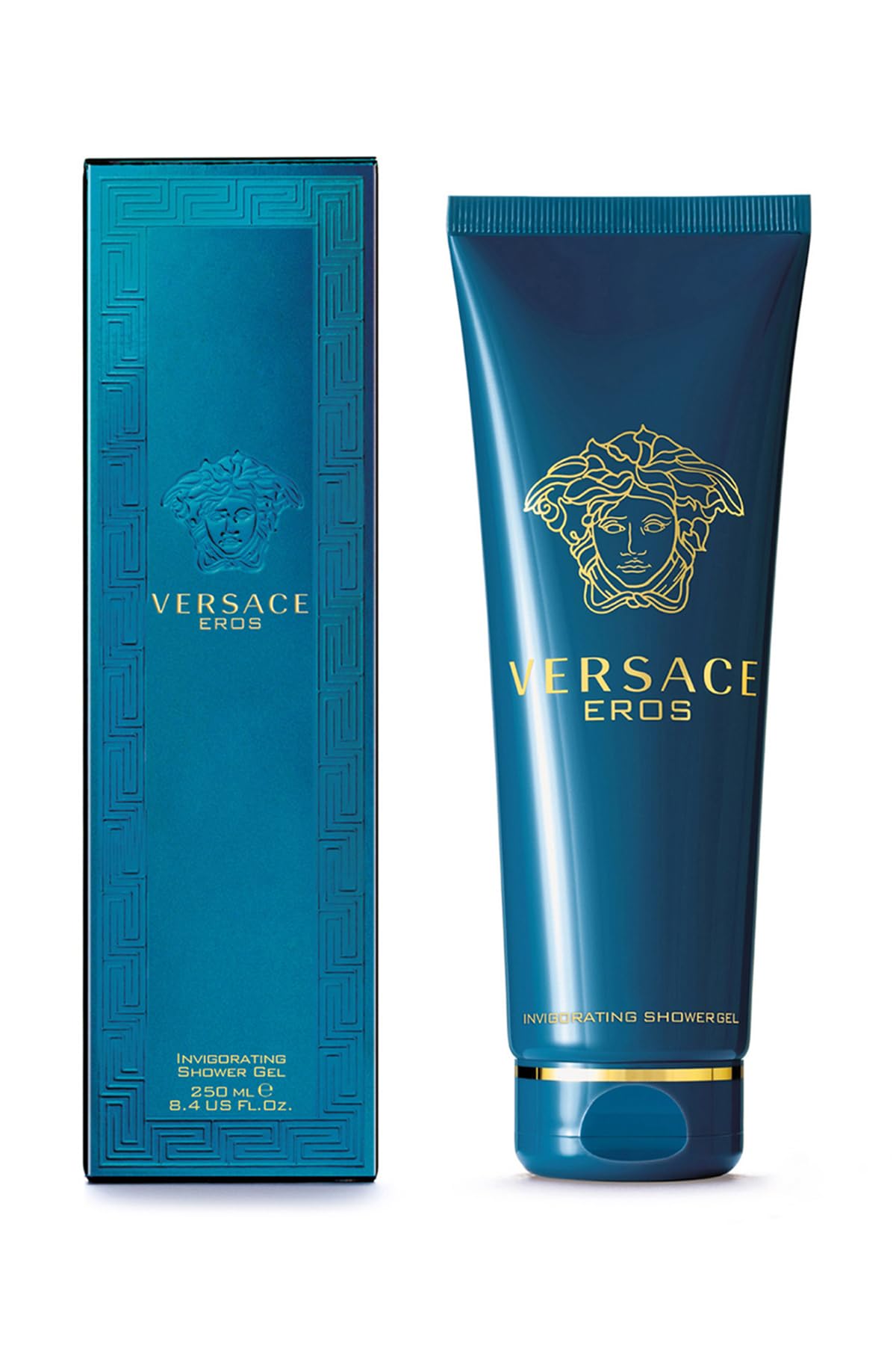 Versace Eros shower gel texture on hand highlighting lather and refreshing effect