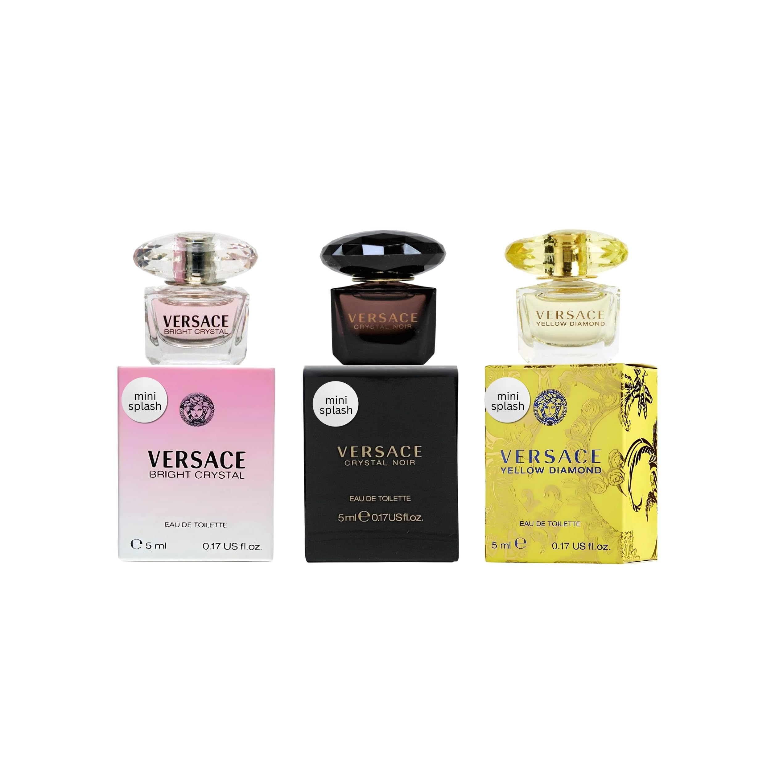Versace three-piece mini set front packaging showing all bottles and gift box benefit elegant gifting