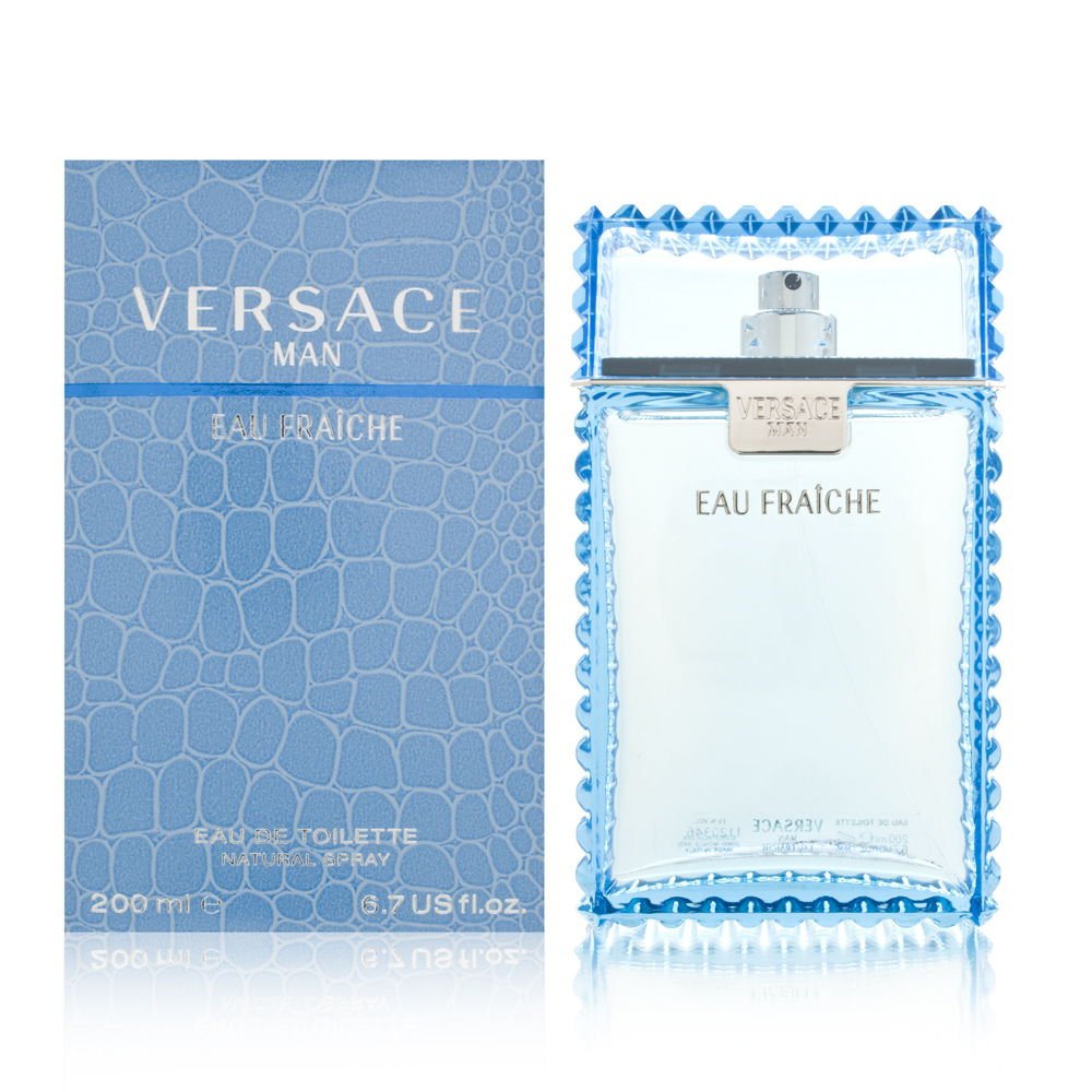 Versace Man bottle front view highlighting fresh aquatic appeal