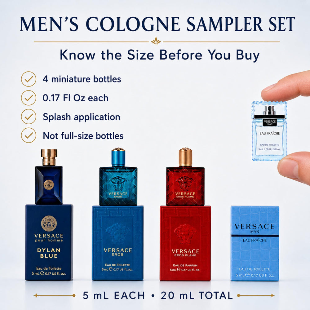 Versace vial held in hand to show true size for travel convenience