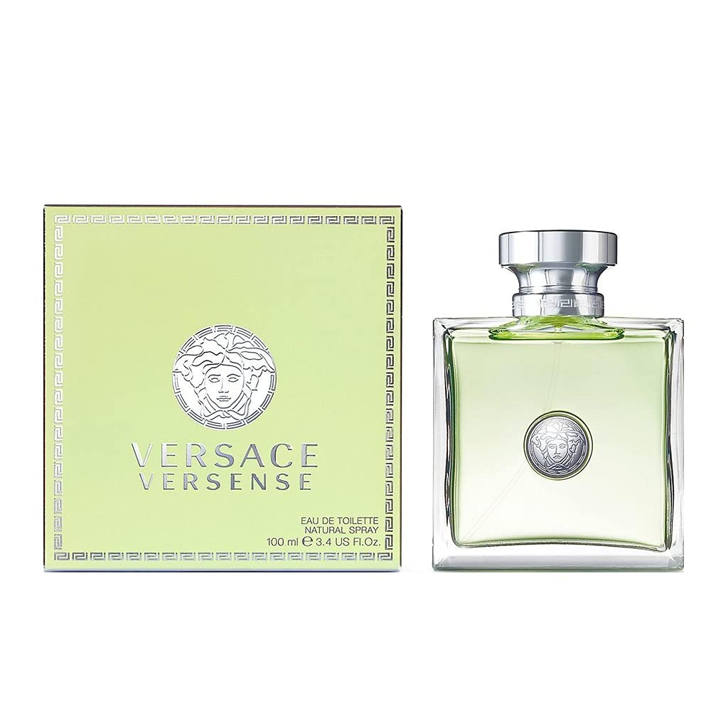 Versace Versense clear bottle front view showing logo, elegant presentation benefit: gift-ready