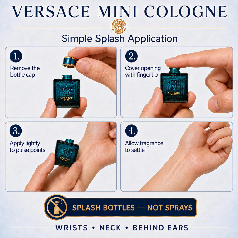 Versace vial being sprayed on wrist demonstrating easy application and testing