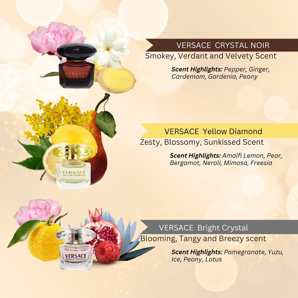Versace Yellow Diamond mini bottle close-up highlighting bottle design and bright citrus energy