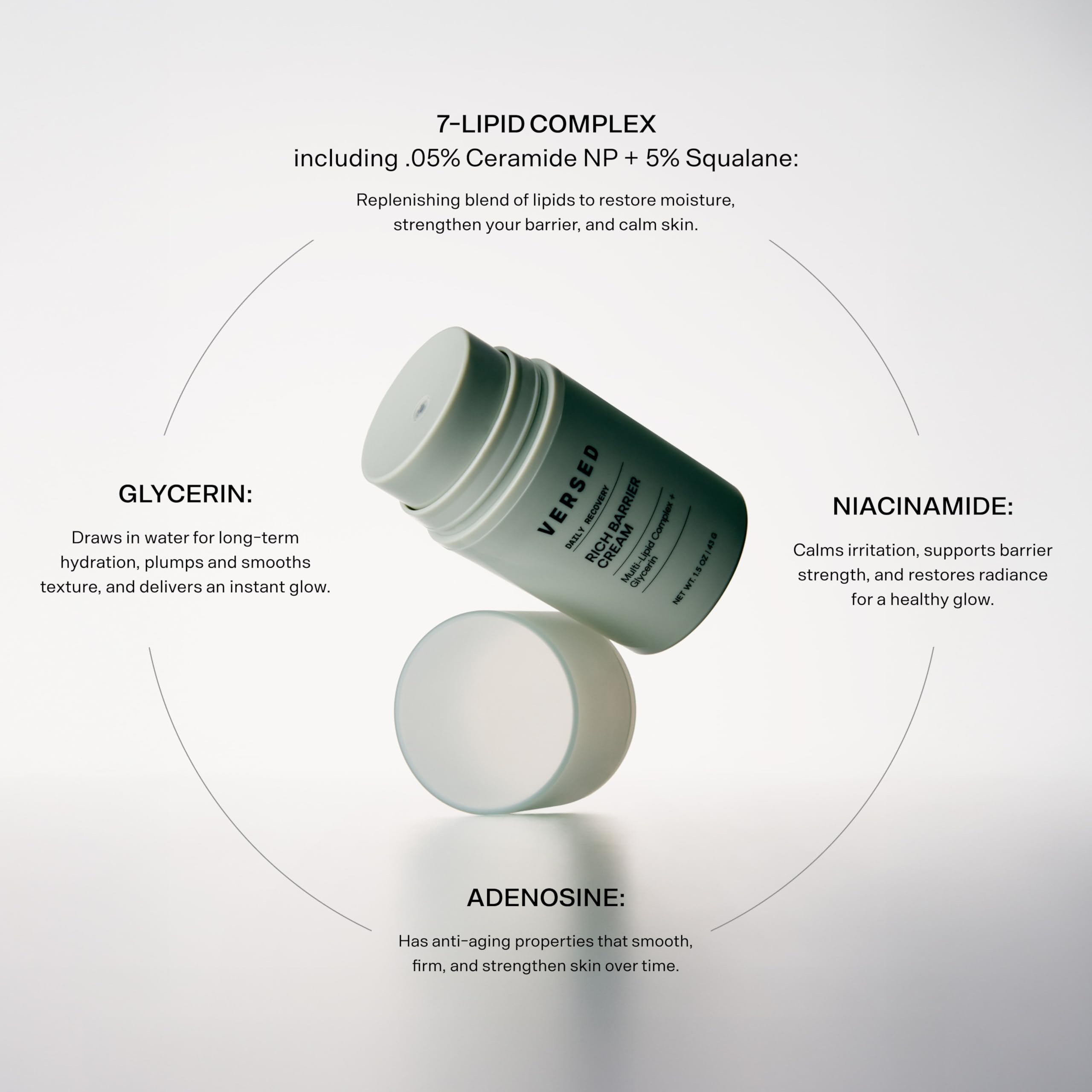 Versed close-up pump highlighting ceramides and squalane support