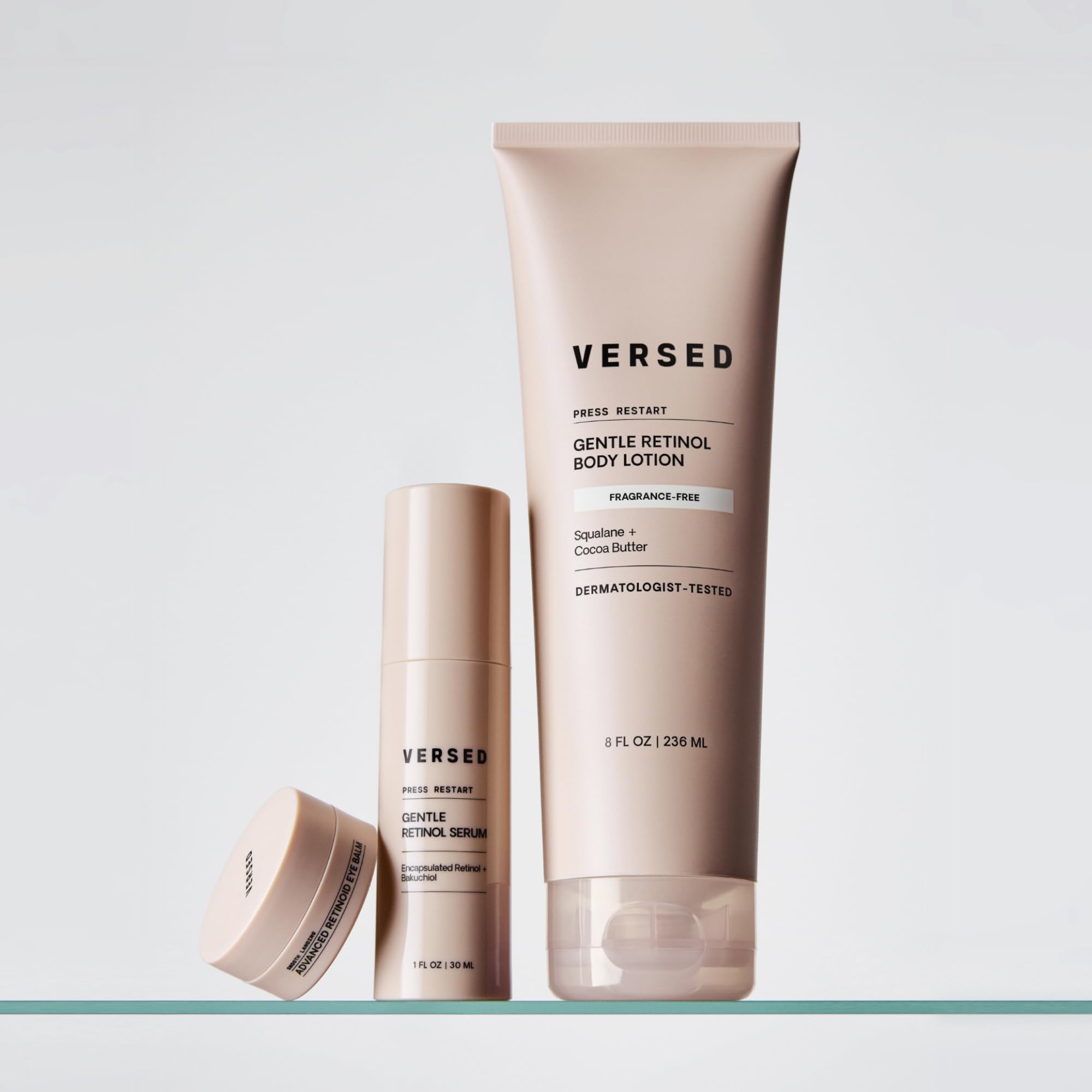 Versed Press Restart applied to skin in evening routine showing layering compatibility benefit