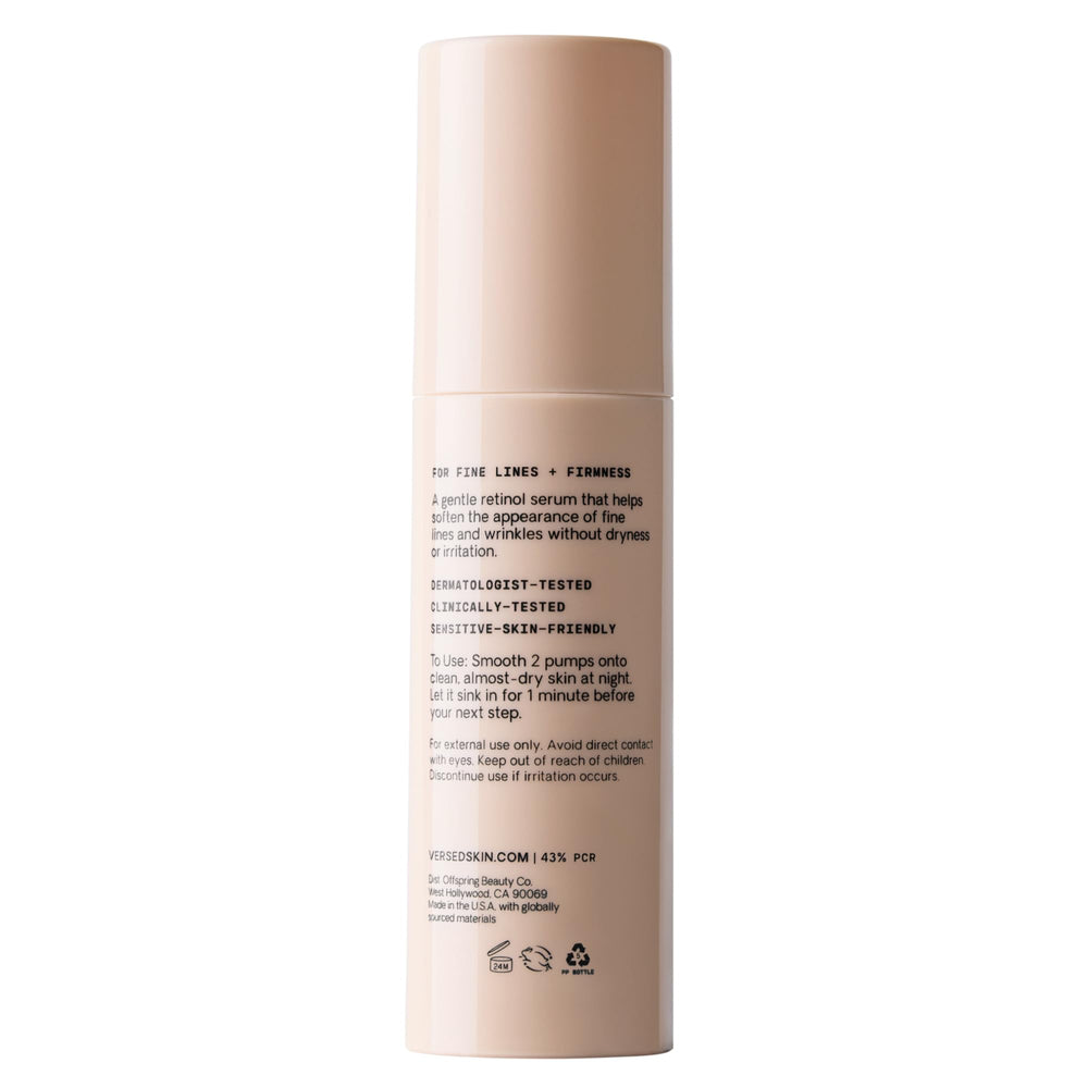 Versed Press Restart ingredient label close-up showing clean, vegan formulation benefit