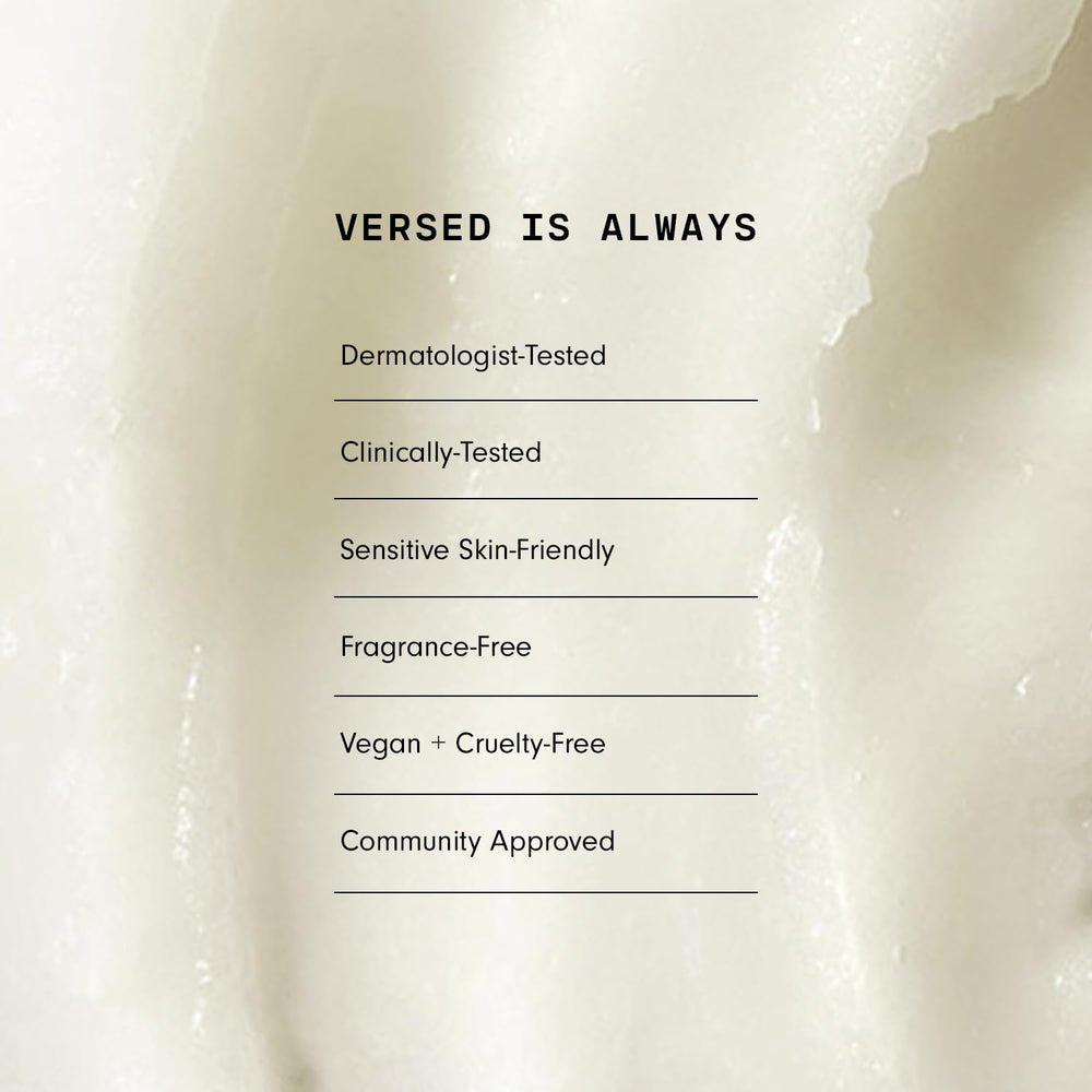 Versed rinsing mask with water droplets showing gentle removal and refreshing benefit