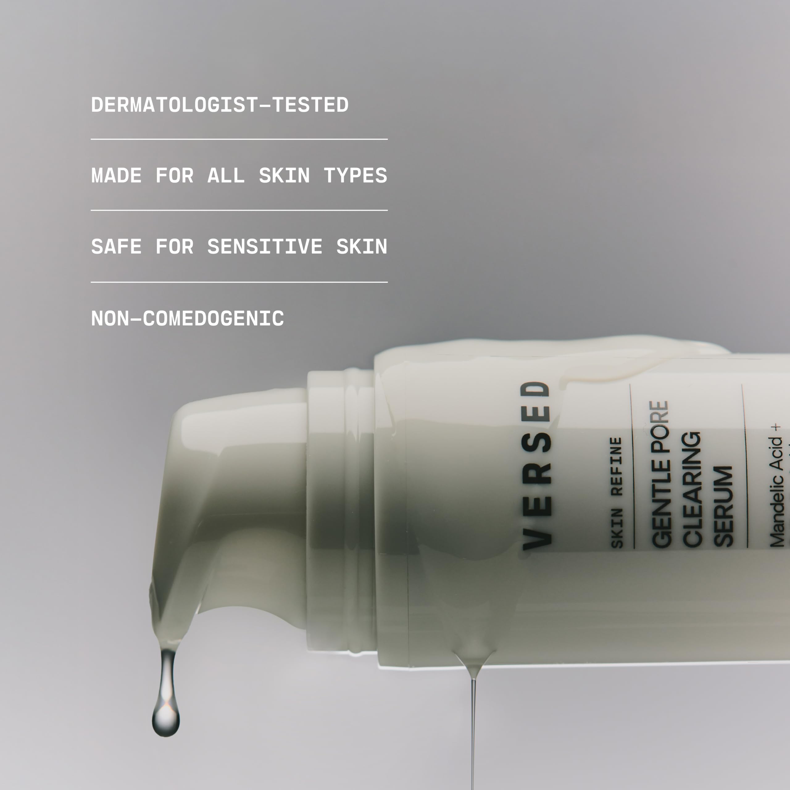 Versed serum dropper dispensing a drop highlighting easy application