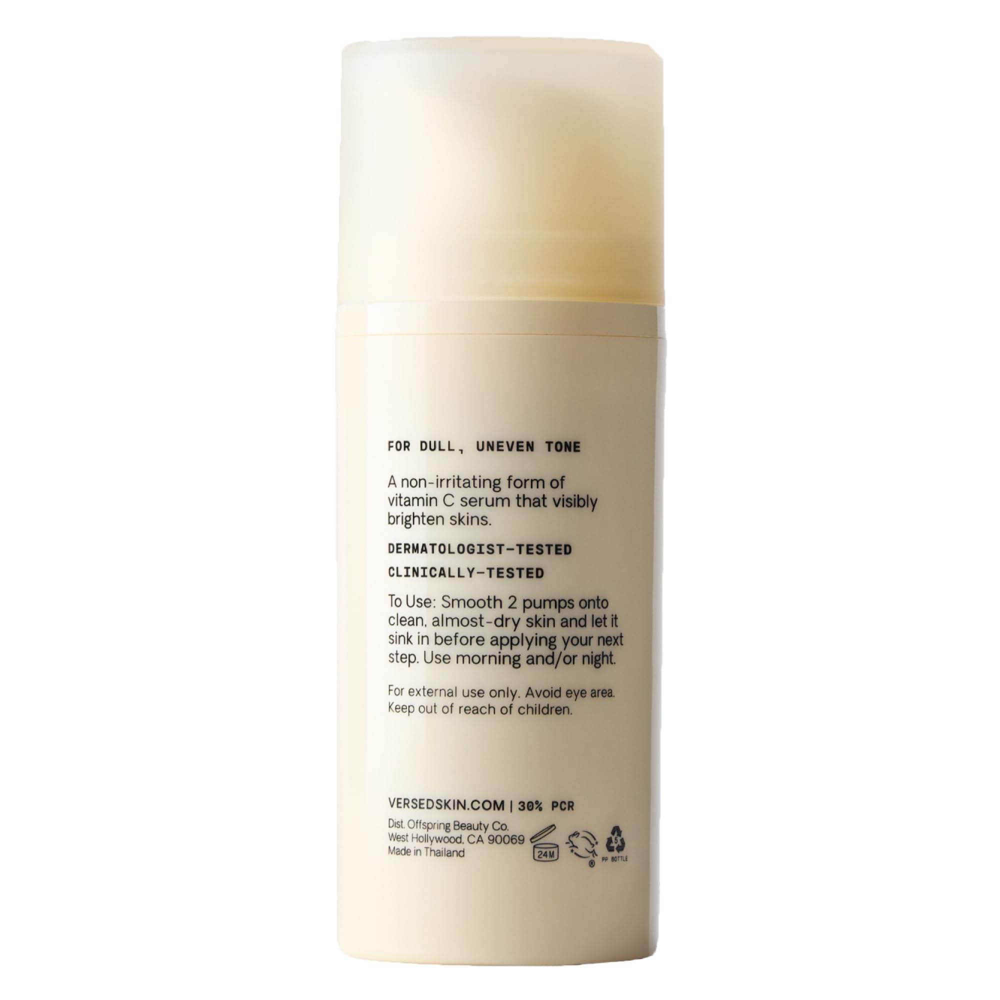Versed Weekend Glow bottle beside recycled packaging underscoring sustainable benefit
