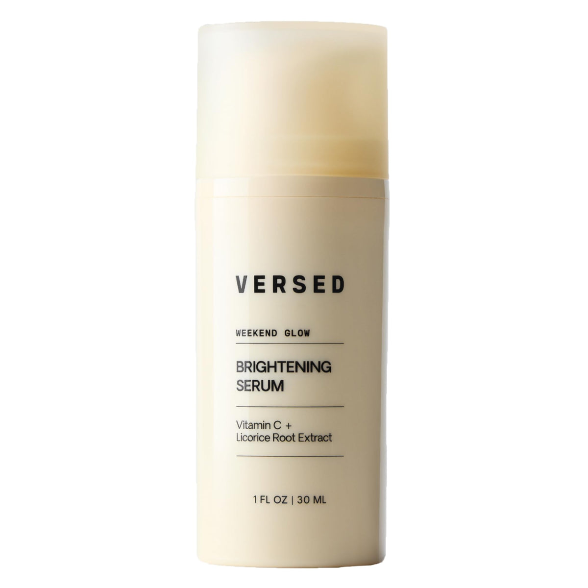 Versed Weekend Glow front packaging showing label and bottle for brightening benefits