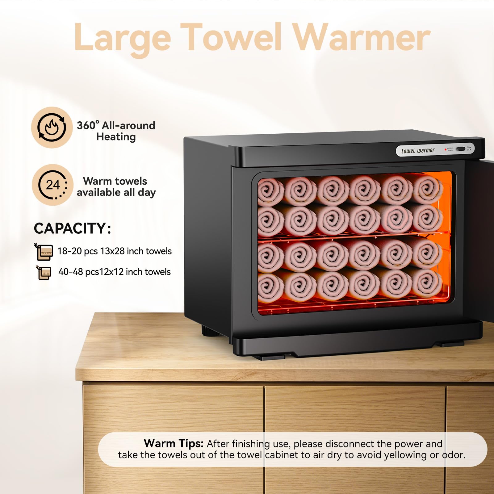 VER YTOP warm towels inside cabinet ready for client service, improves treatment speed