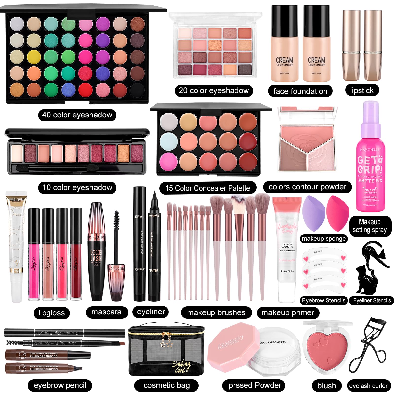 VESPRO open 40-color eyeshadow palette showing variety and blendable finishes for versatility