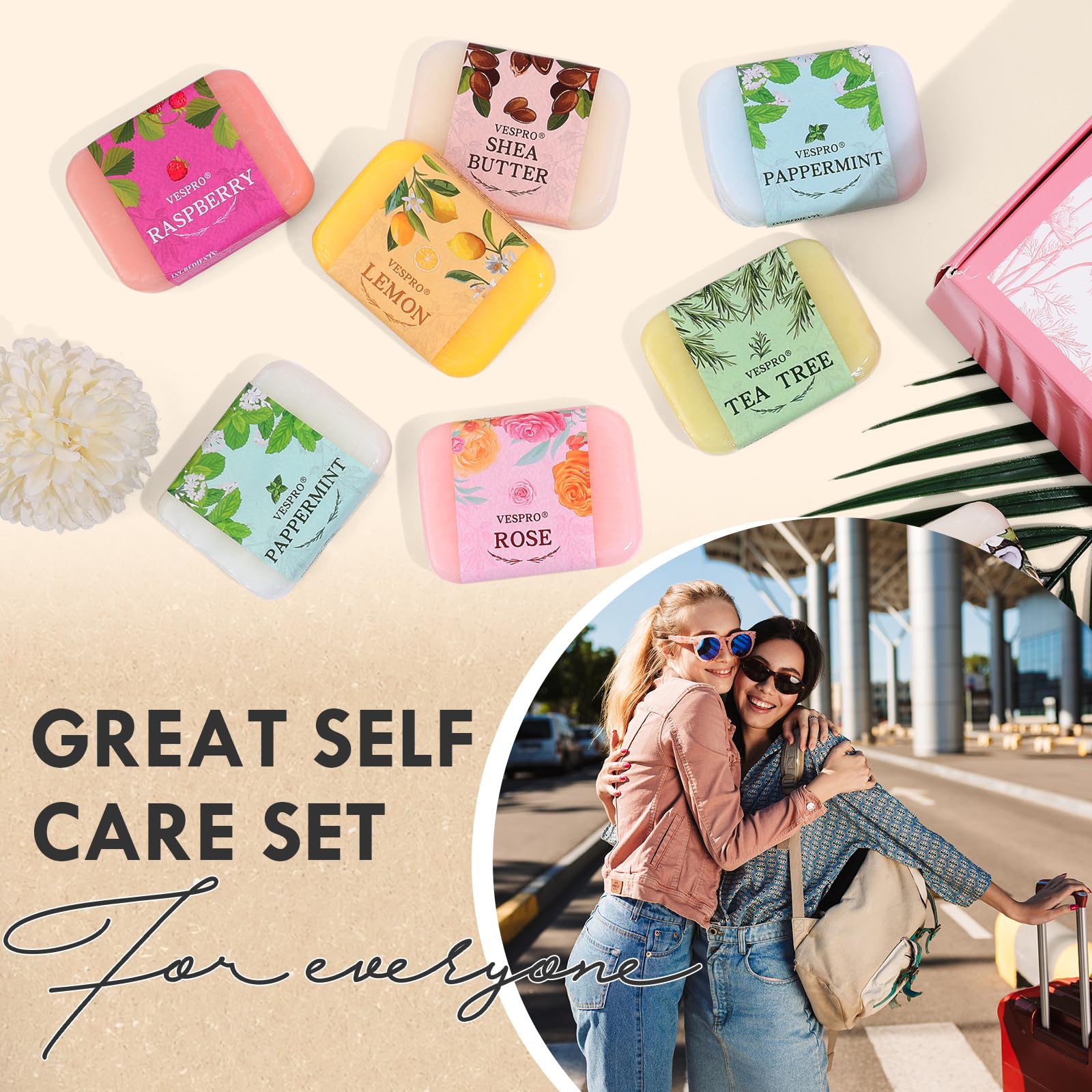 VESPRO travel-size bars inside toiletry bag for convenient travel use