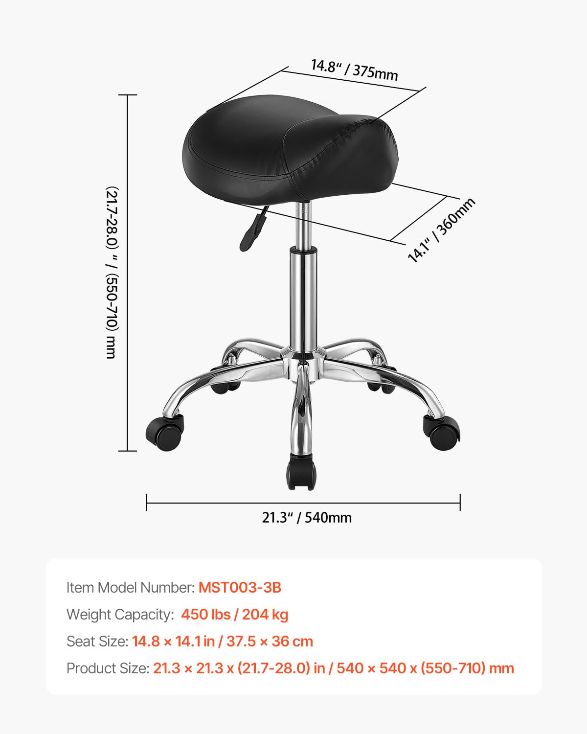 VEVOR saddle stool placed in salon setting for easy access and professional mobility