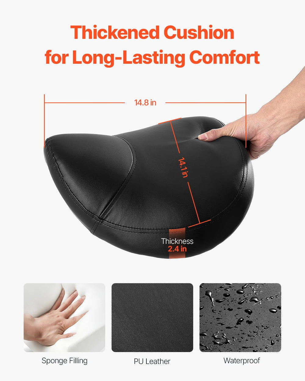 VEVOR side profile of rolling saddle stool demonstrating ergonomic saddle shape benefit