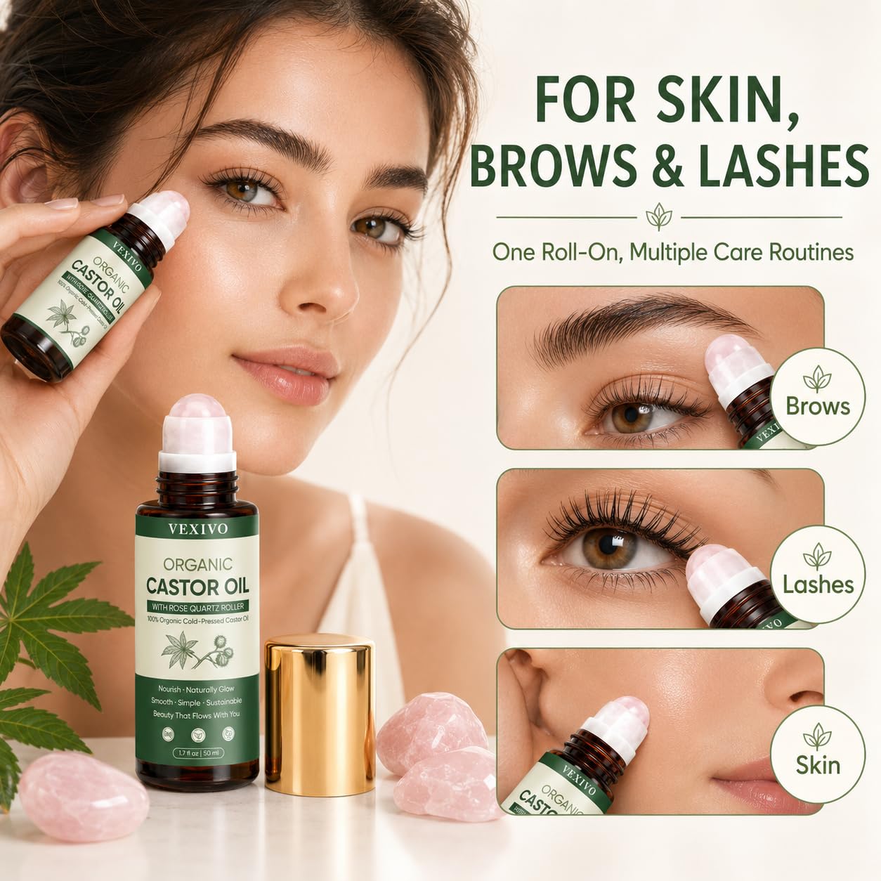 TOGOLIUN applying roll-on to eyebrow for targeted, tidy grooming