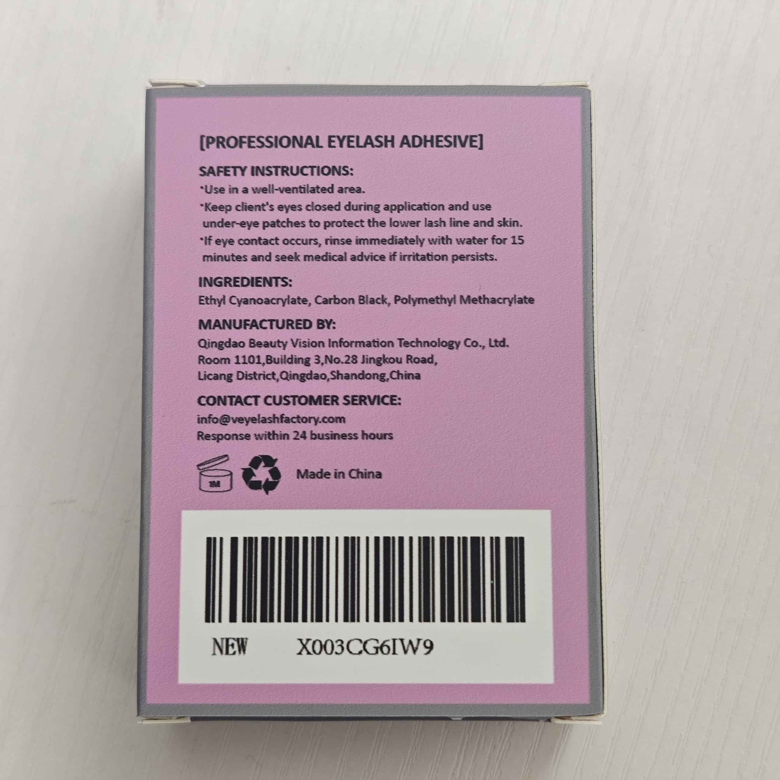 VEYES INC packaging back view with warning and storage info for safe salon handling
