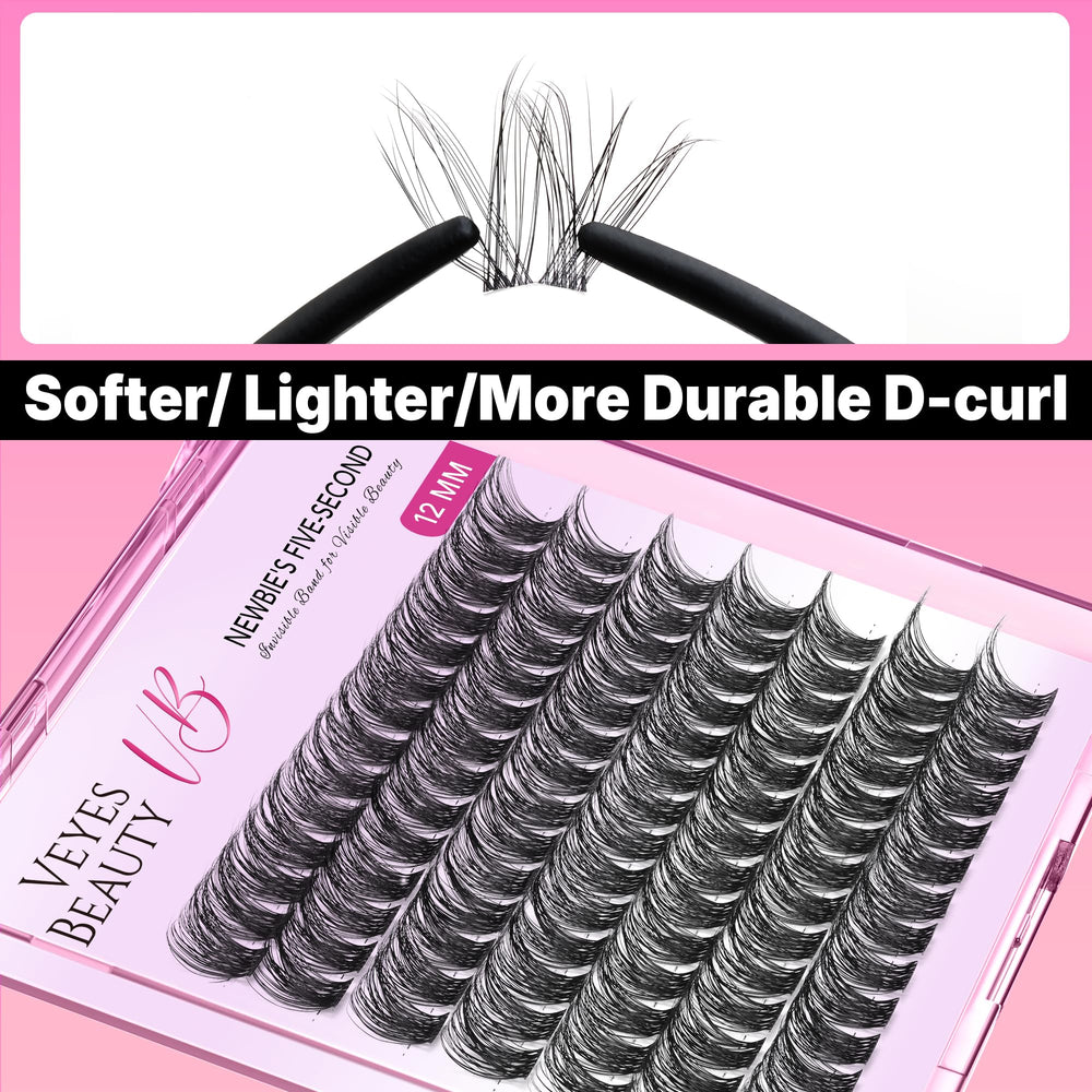 VEYESBEAUTY before and after wearing clusters, natural fuller lash effect