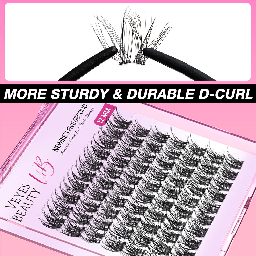 VEYESBEAUTY lashes on model eye showing 12mm scale for realistic sizing