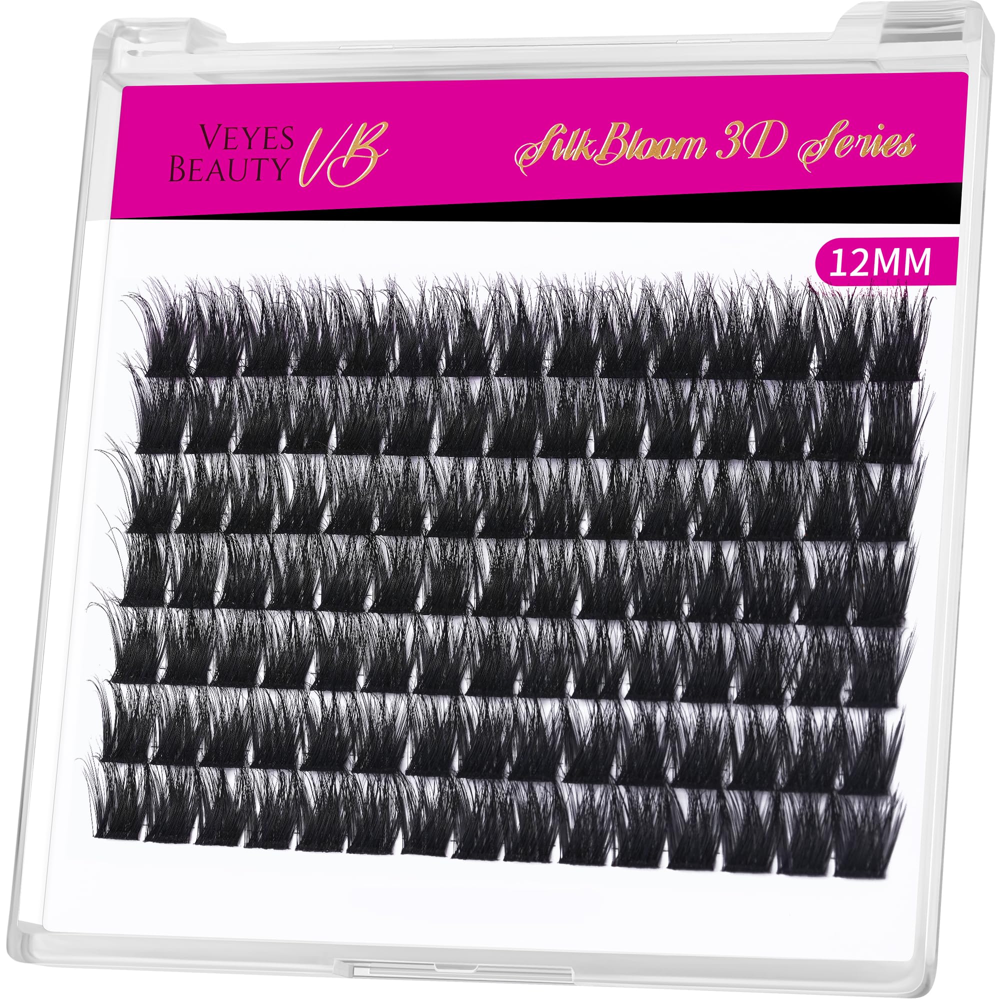 VEYESBEAUTY front packaging showing 12mm clusters and reusable tray benefit