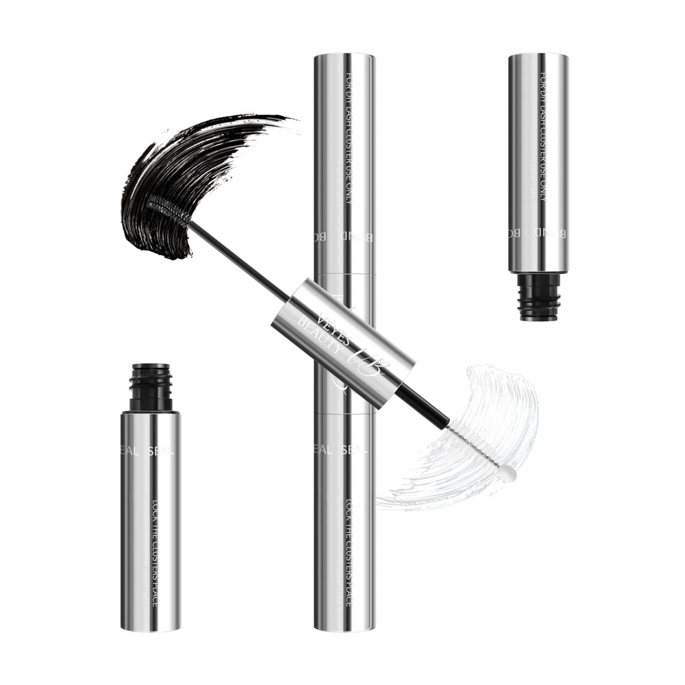 VEYESBEAUTY front packaging showing dual-ended lash bond and seal, quick application benefit