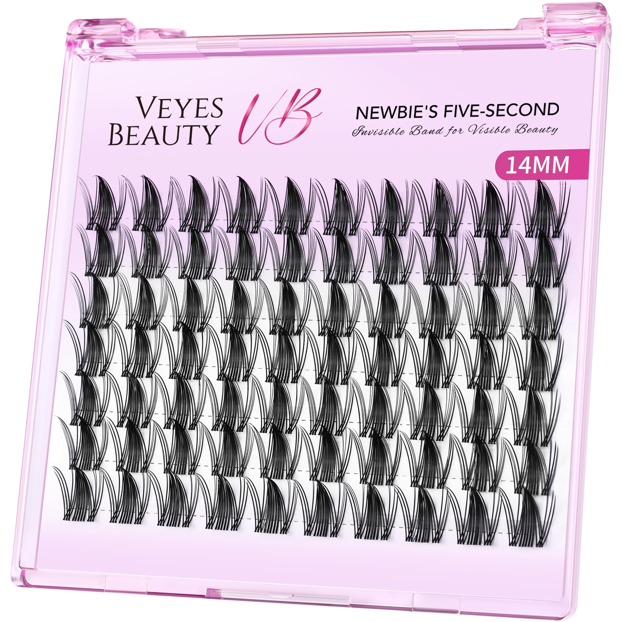 VEYESBEAUTY front packaging of 14mm manga lash clusters showing product branding and tray
