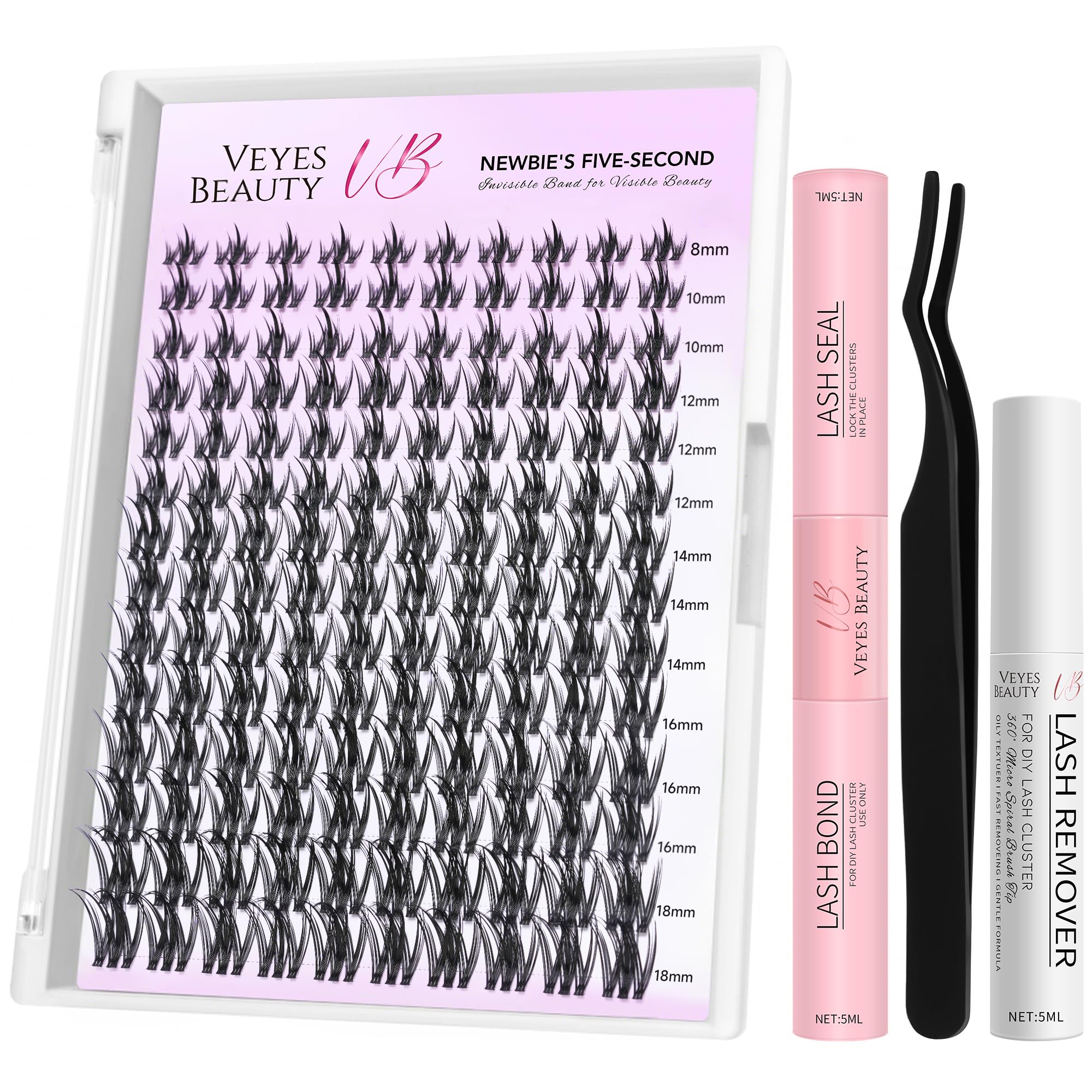 VEYESBEAUTY front packaging showing complete lash cluster kit and benefits