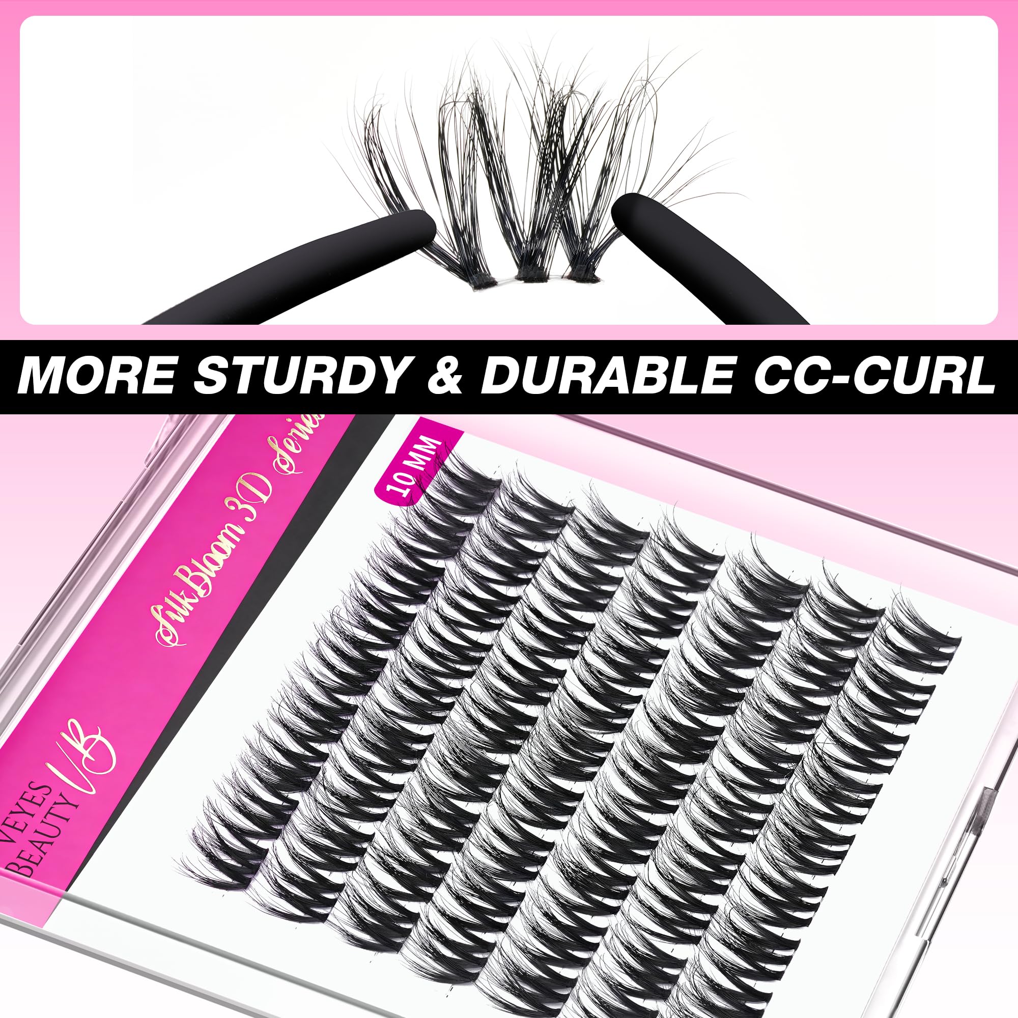 VEYESBEAUTY lashes on eye close showing fluffy 3D texture for fuller appearance