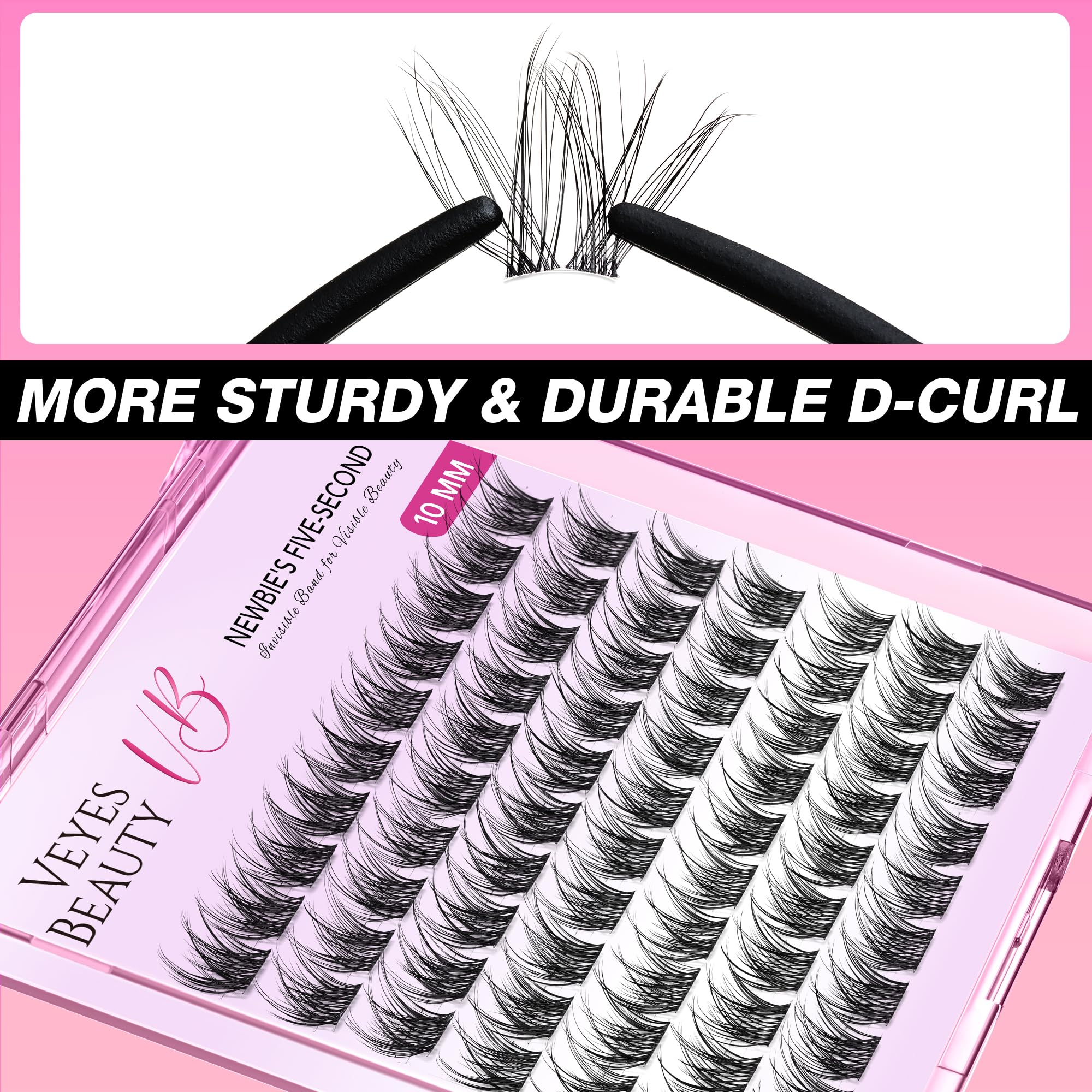 VEYESBEAUTY 10mm clusters on eye demonstrating natural-looking volume