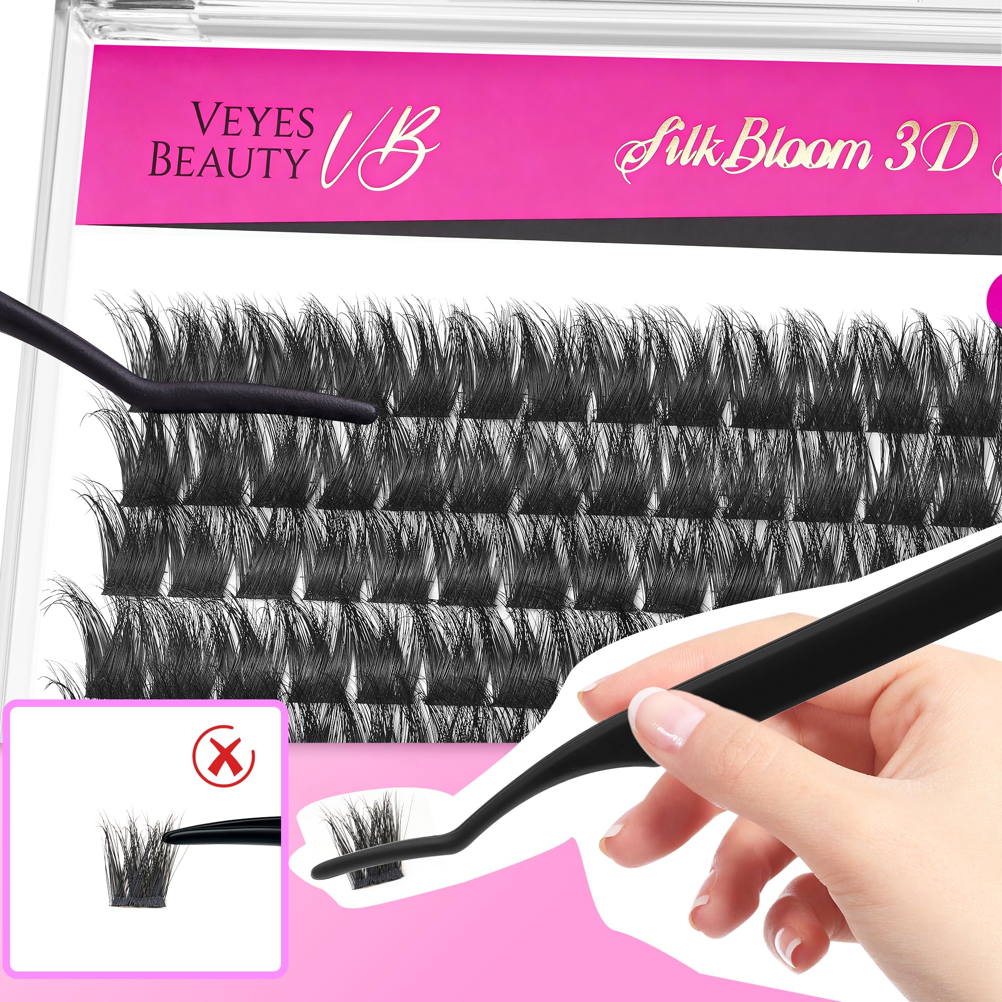 VEYESBEAUTY cluster on fingertip to show 14mm size and easy handling