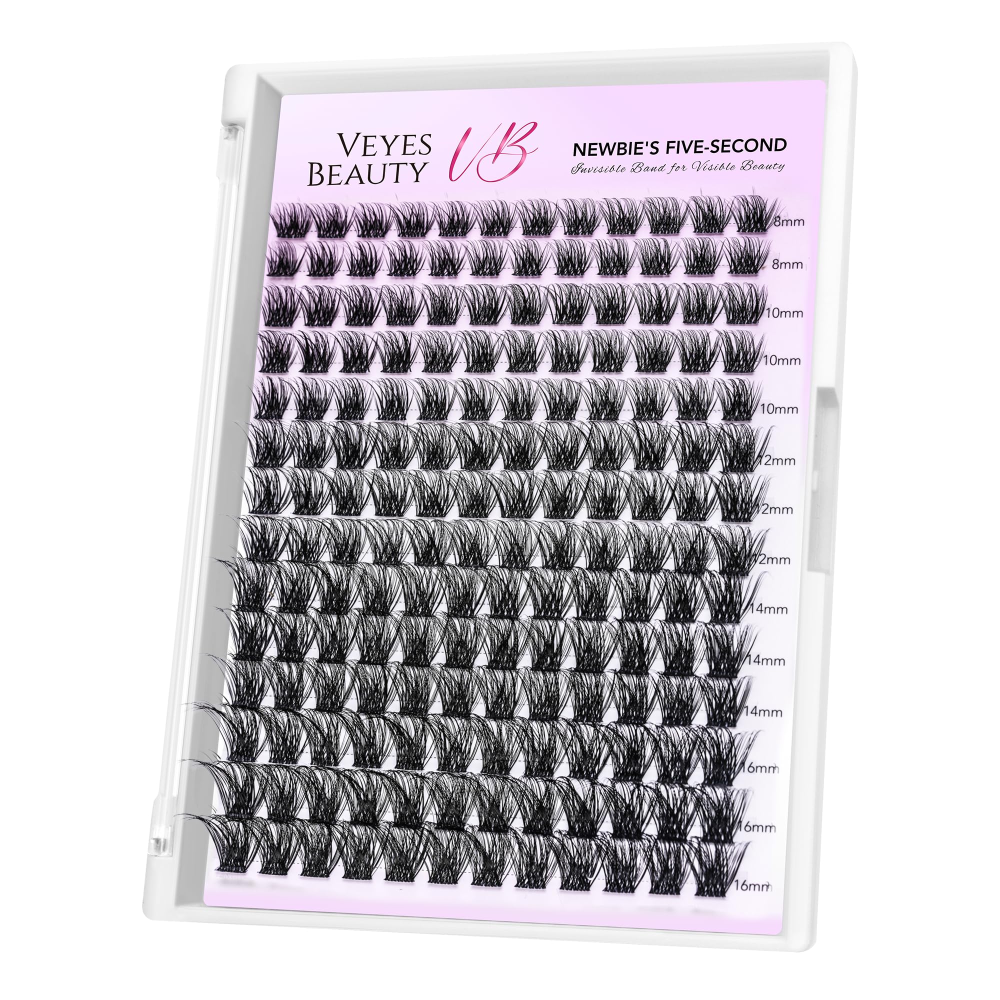 VEYESBEAUTY front tray view showing mixed 8–16mm clusters for quick volume