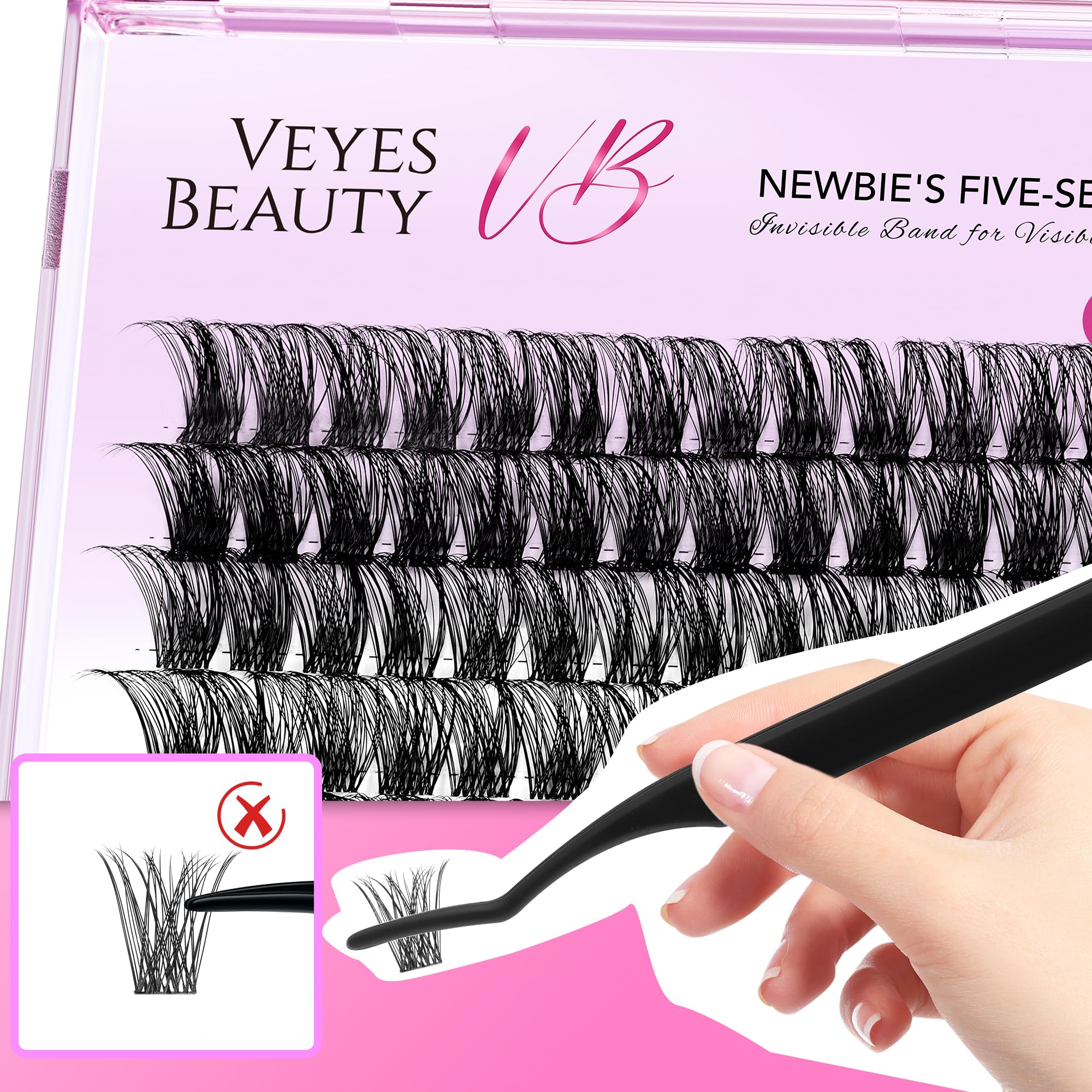 VEYESBEAUTY cluster beside fingertip showing compact reusable scale