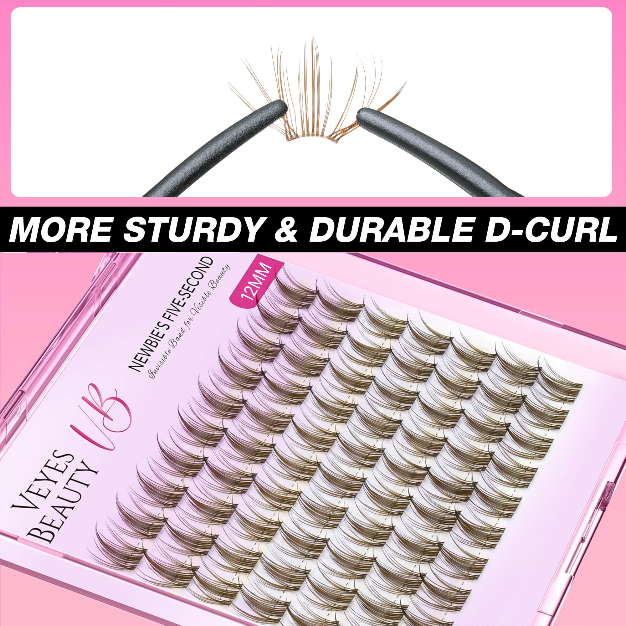 VEYESBEAUTY cluster beside ruler showing 12mm length for size-accurate lash planning