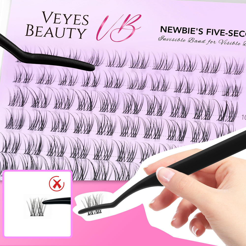 VEYESBEAUTY open tray displaying clusters applicator adhesive included