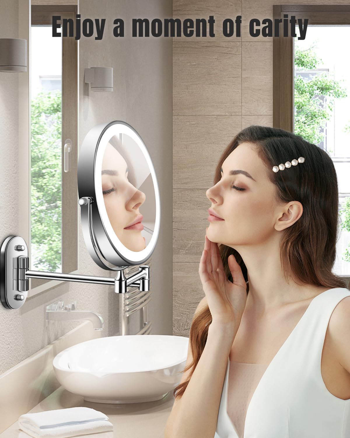 VFD mirror in bathroom vanity lifestyle scene improving grooming comfort