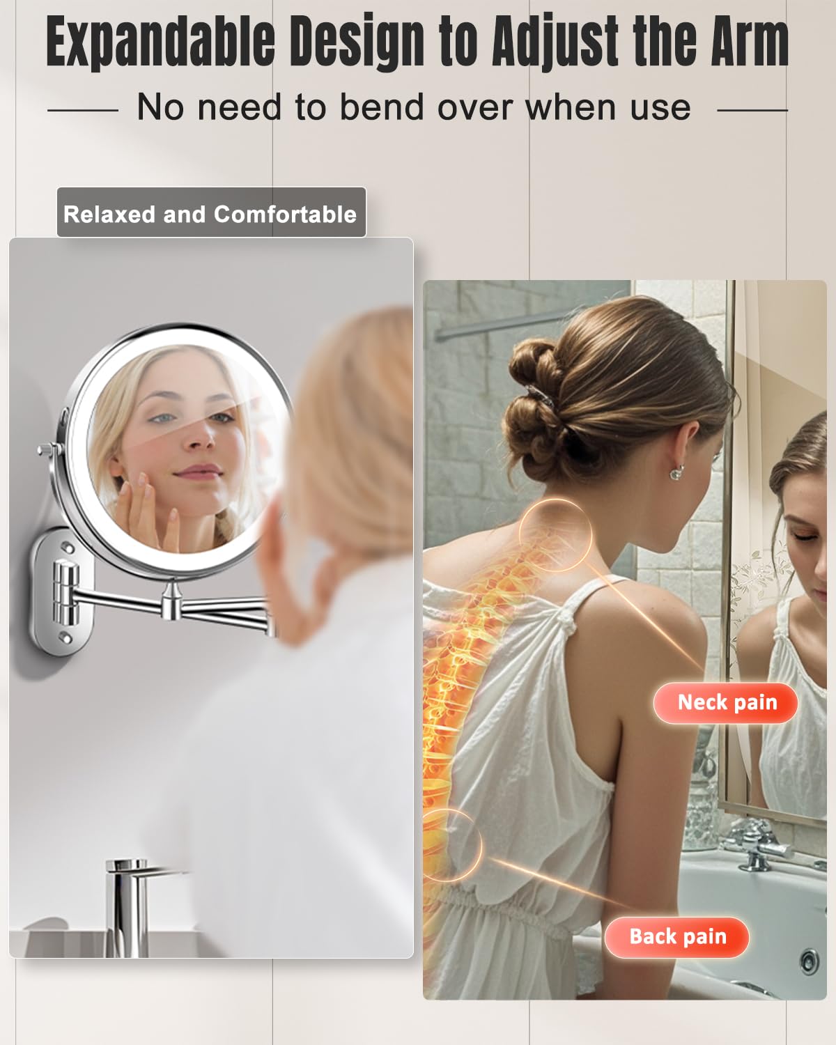 VFD extendable arm fully extended positioning the mirror for precise use