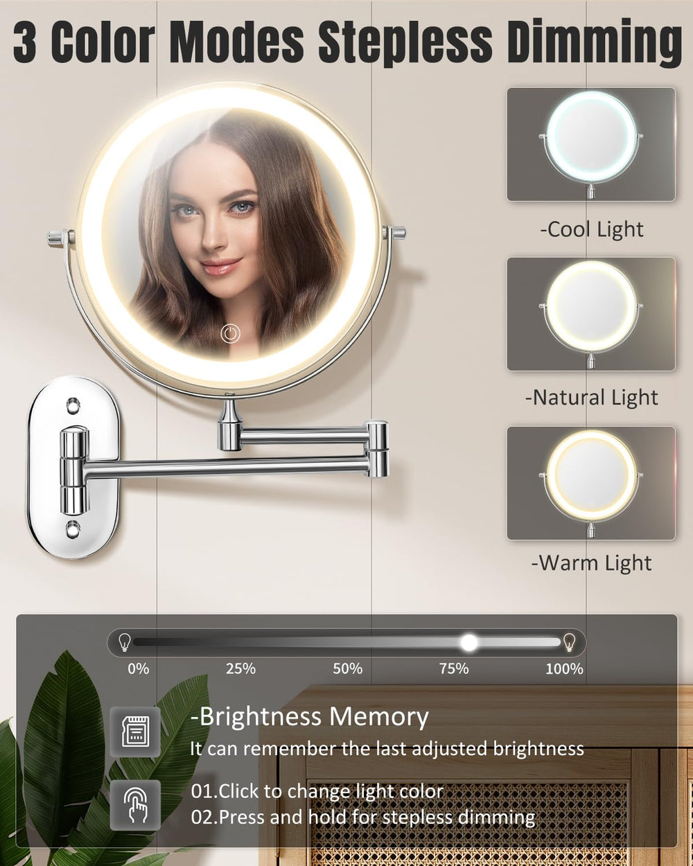 VFD LED lighting demo showing three color modes for color-accurate makeup