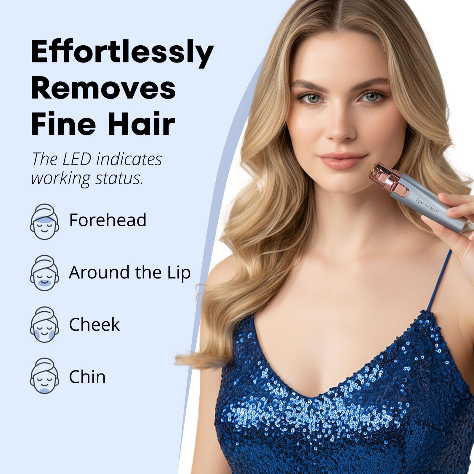 VG VOGCREST facial blade detail demonstrating gentle hair removal