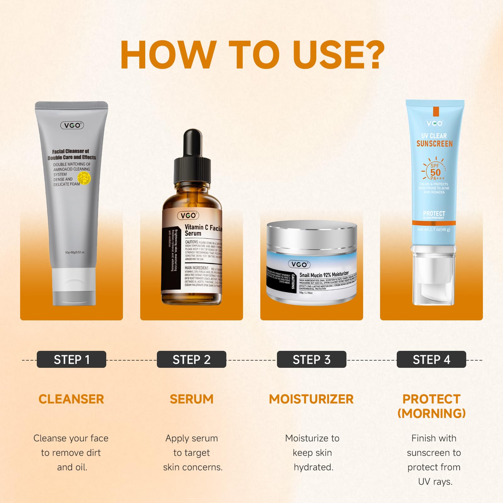 VGO serum on bathroom vanity suggesting daily routine and brighter skin